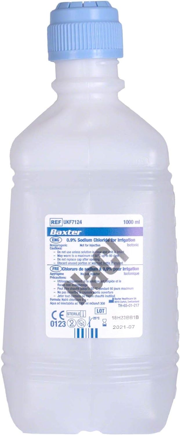 Baxter Sterile 0.9% Sodium Chloride Saline for Irrigation, 1000ml Single Bottle