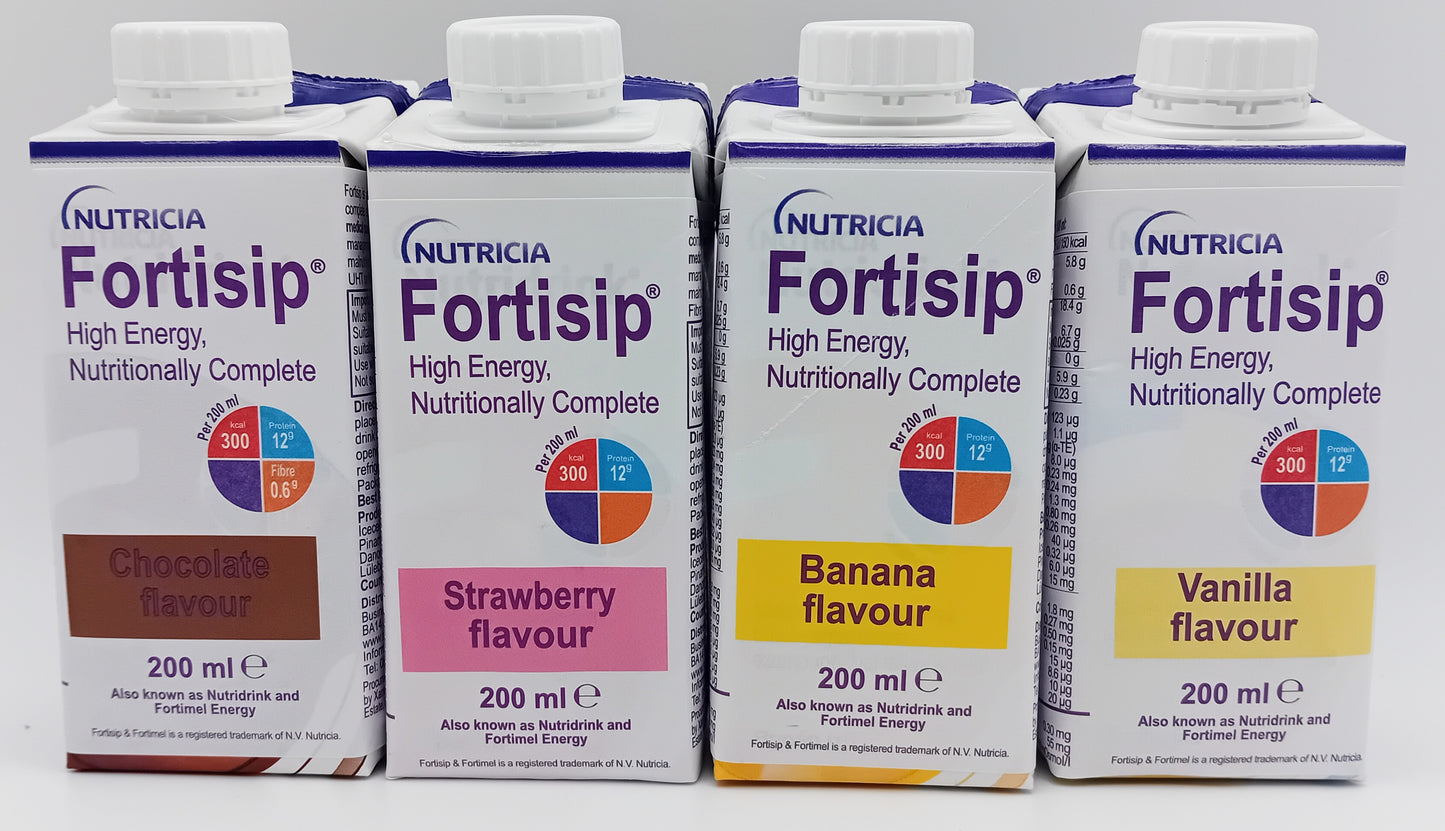 Fortisip 200ml Mixed Flavours - Pack of 24 (Strawberry, Chocolate, Vanilla, Banana)