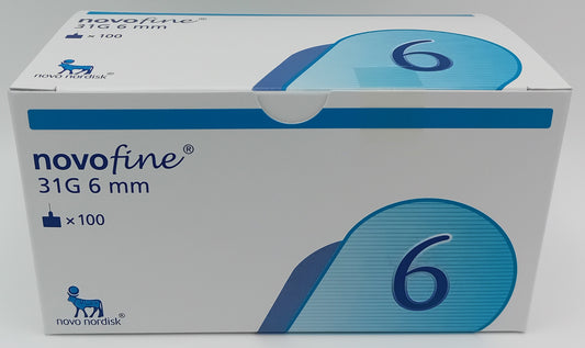 Novofine 31G 6mm Pen Needles - Box of 100 - Compatible with Most Insulin Pens