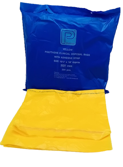 Premier  Yellow Polythene Clinical Disposal Bags - Pack of 200