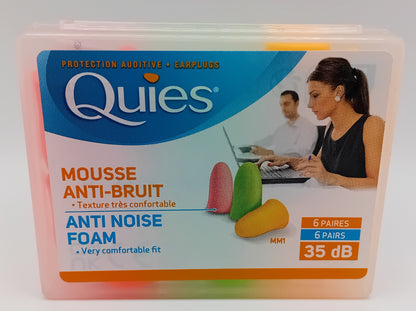 QUIES Anti Noise Foam EarPlugs - Multicolour - 12 Plugs (6 Pairs)