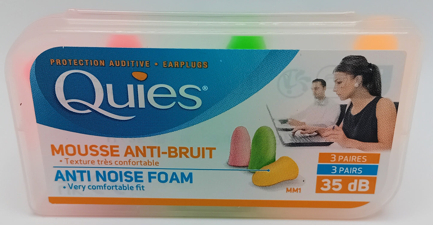 QUIES Anti Noise Foam EarPlugs - Multicolour - 6 Plugs (3 Pairs)