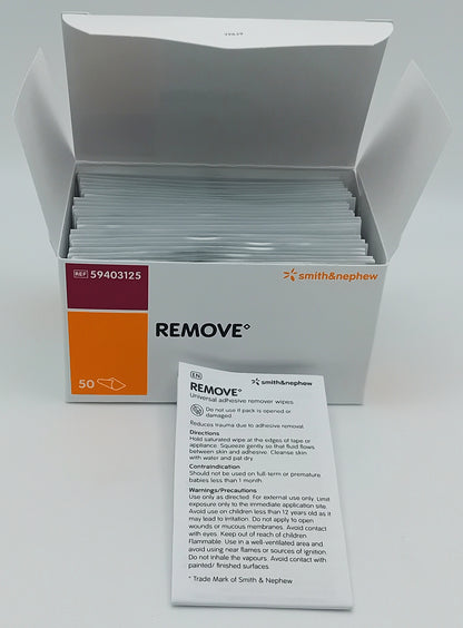 Universal Adhesive Remove Wipes - Box of 50 - Gentle & Effective Removal