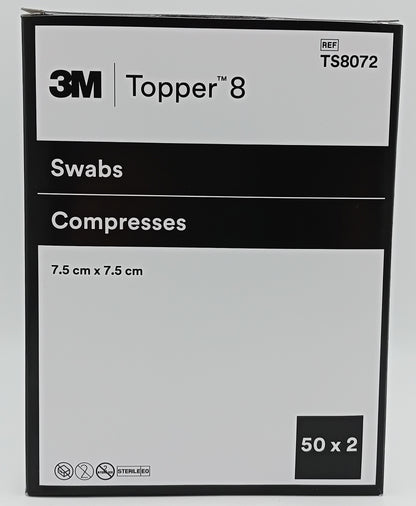 Topper 8 Swabs 7.5cm x 7.5cm - Box of 50 - Soft and Absorbent for Gentle Wound Care