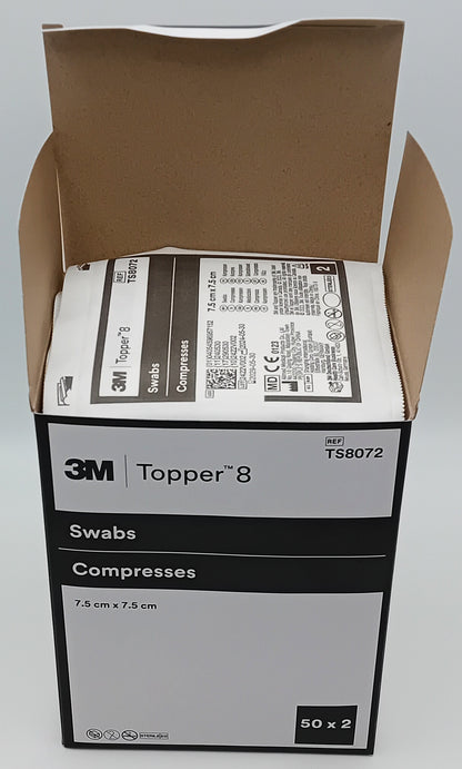 Topper 8 Swabs 7.5cm x 7.5cm - Box of 50 - Soft and Absorbent for Gentle Wound Care