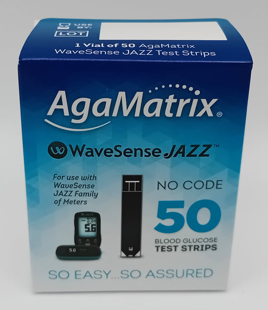 AgaMatrix WaveSense JAZZ Blood Glucose Test Strips - Box of 50