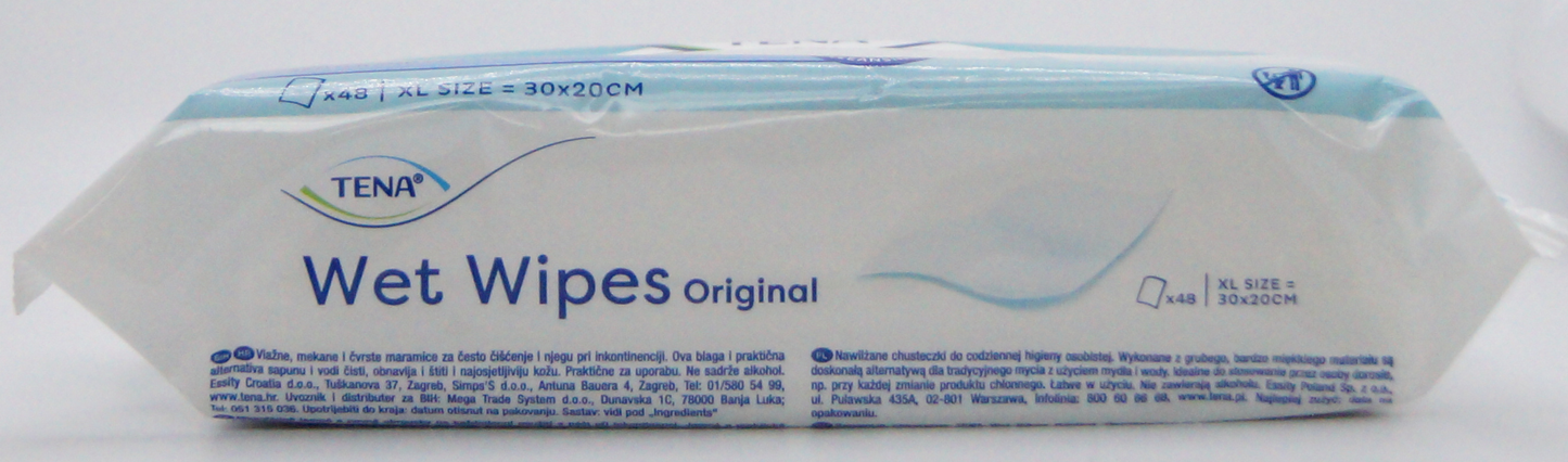 Tena Wet Wipes Original 30x20cm XL x48 wipes